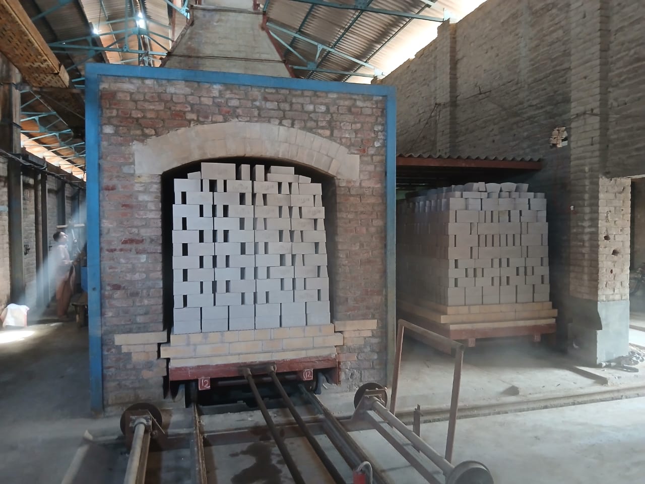 Kiln firing refractory elements at 1380C in a 320' tunnel kiln